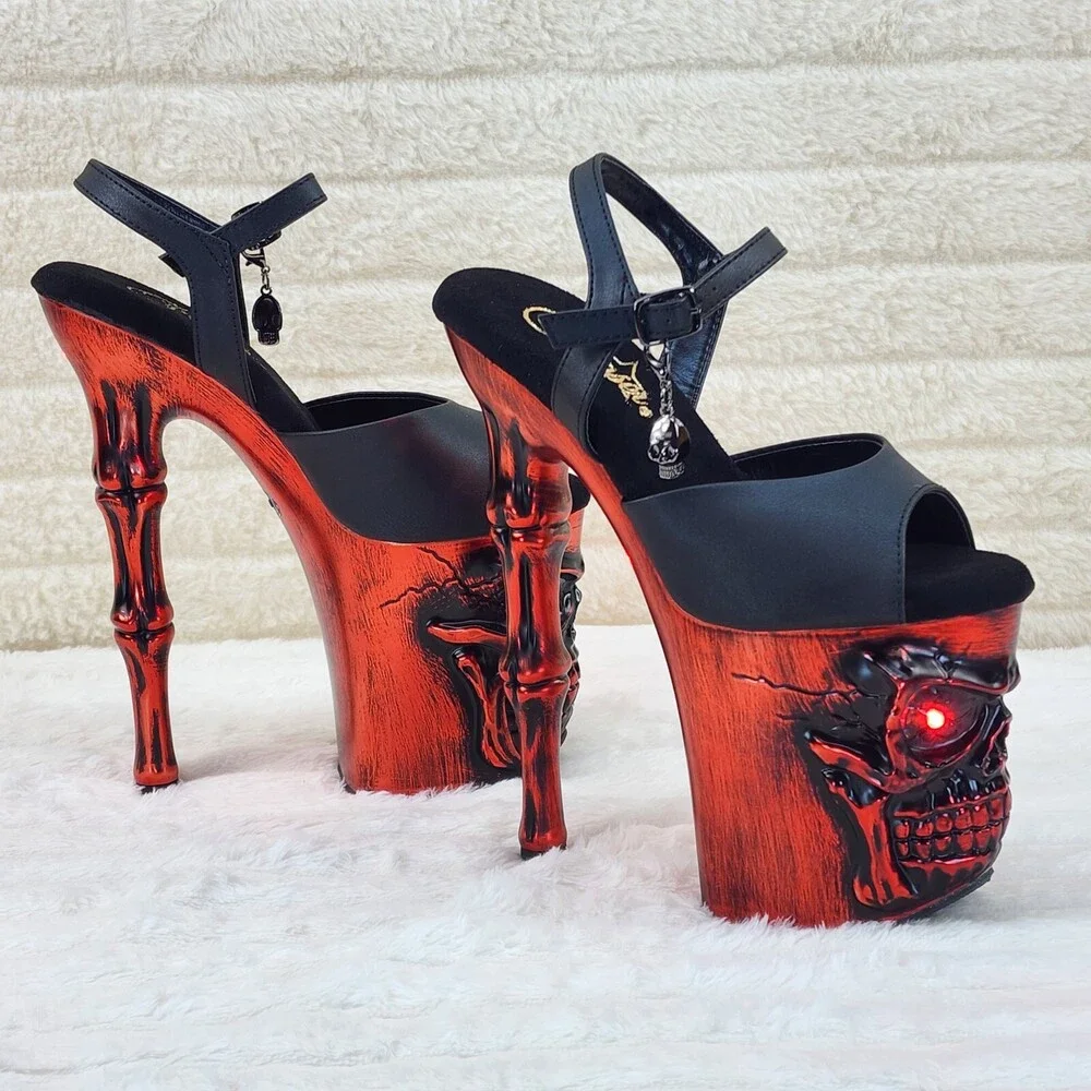 NIB Rapture Black Matte Red Skull & Bones 8" High Heel Platform Shoes - Picture 1 of 15